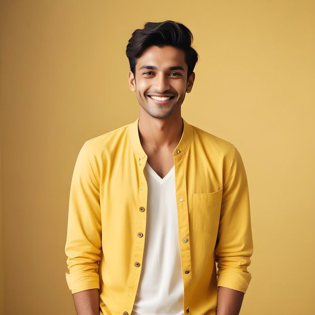 Indian guy standing in front of yellow background _ Premium AI-generated image