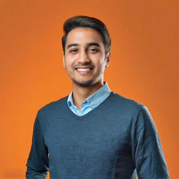 Photo happy arab man portrait of a smiling man posing in an orange studio background _ Premium AI-generated image